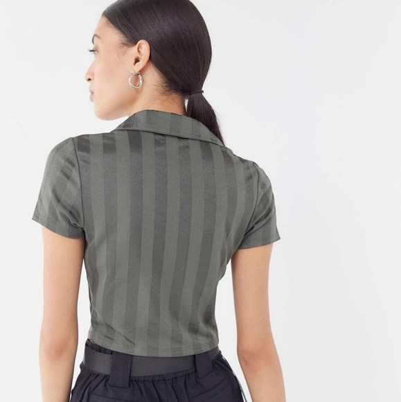 UO Dawson Tonal Striped Cropped Polo Shirt - Picture 4 of 4